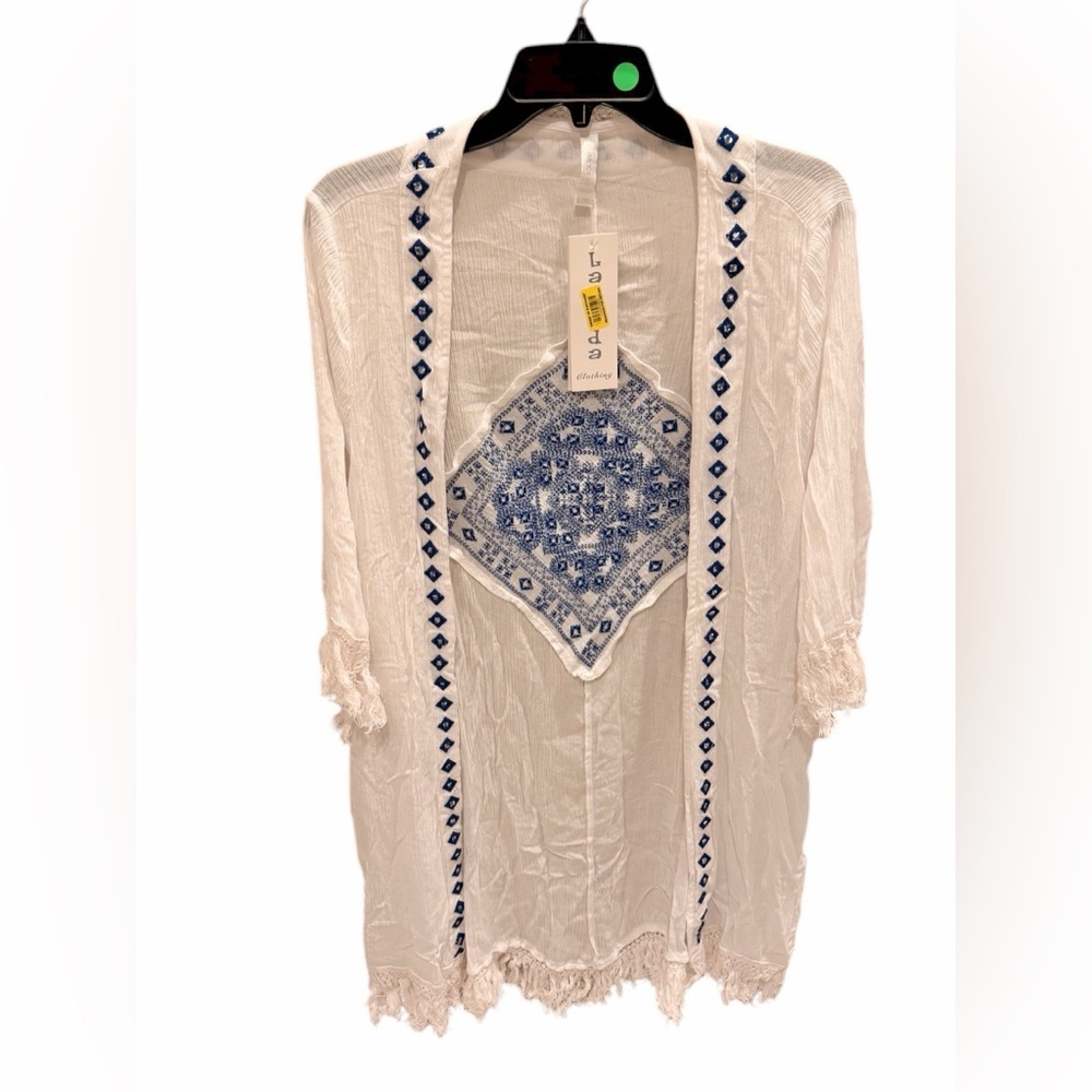 La Moda WOVEN CARDIGAN BLUE BOHO 100% RAYON CREPE SIZE L/XL